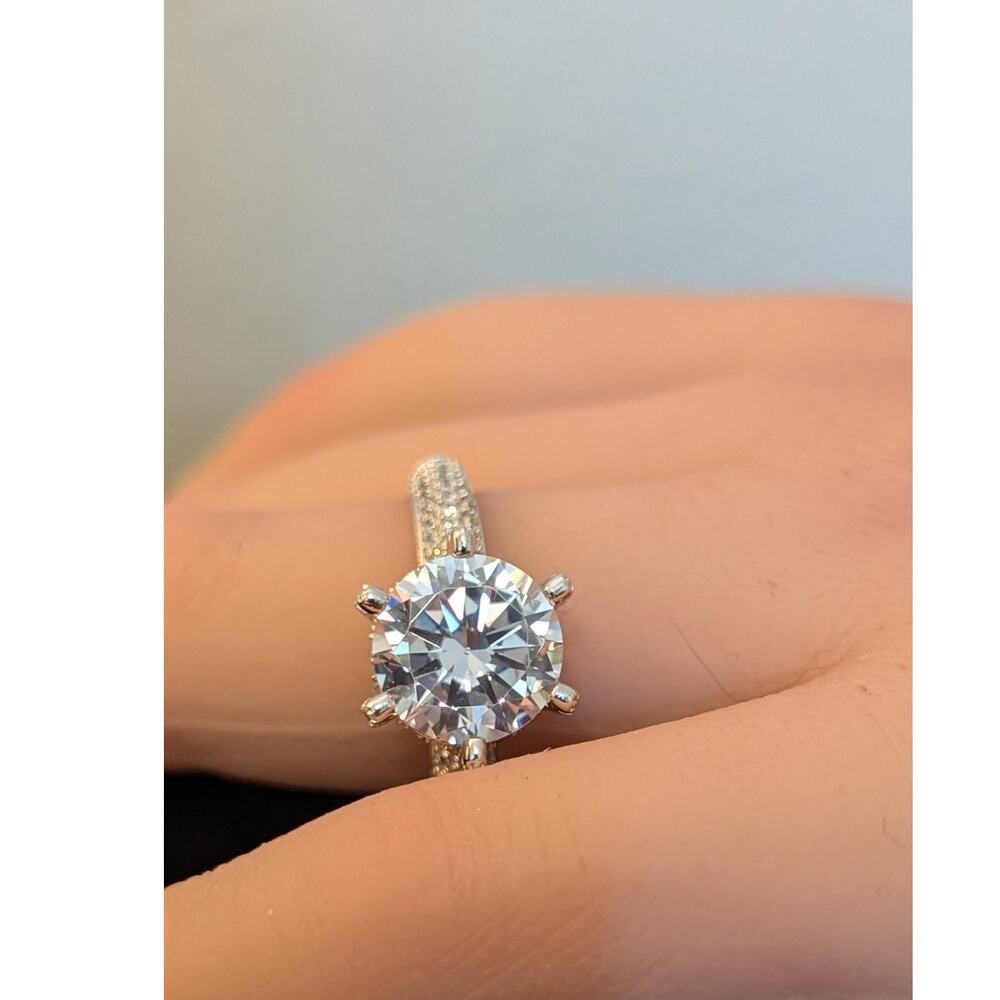 6 Prong Round Cut CZ Engagement Ring in 925 Sterling Silver Size 11